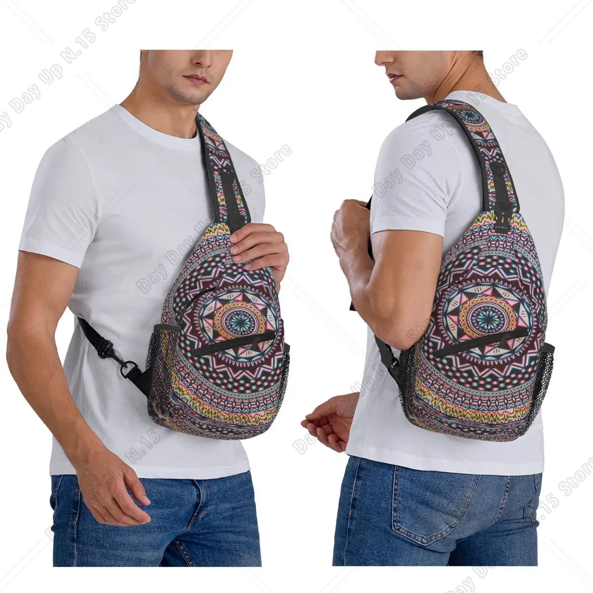 Mandala Psychedelic Bohemian Boho Chest Bag Men Sling Crossbody Backpack Chest Bag Travel Hiking Daypack Shoulder Bag view 2