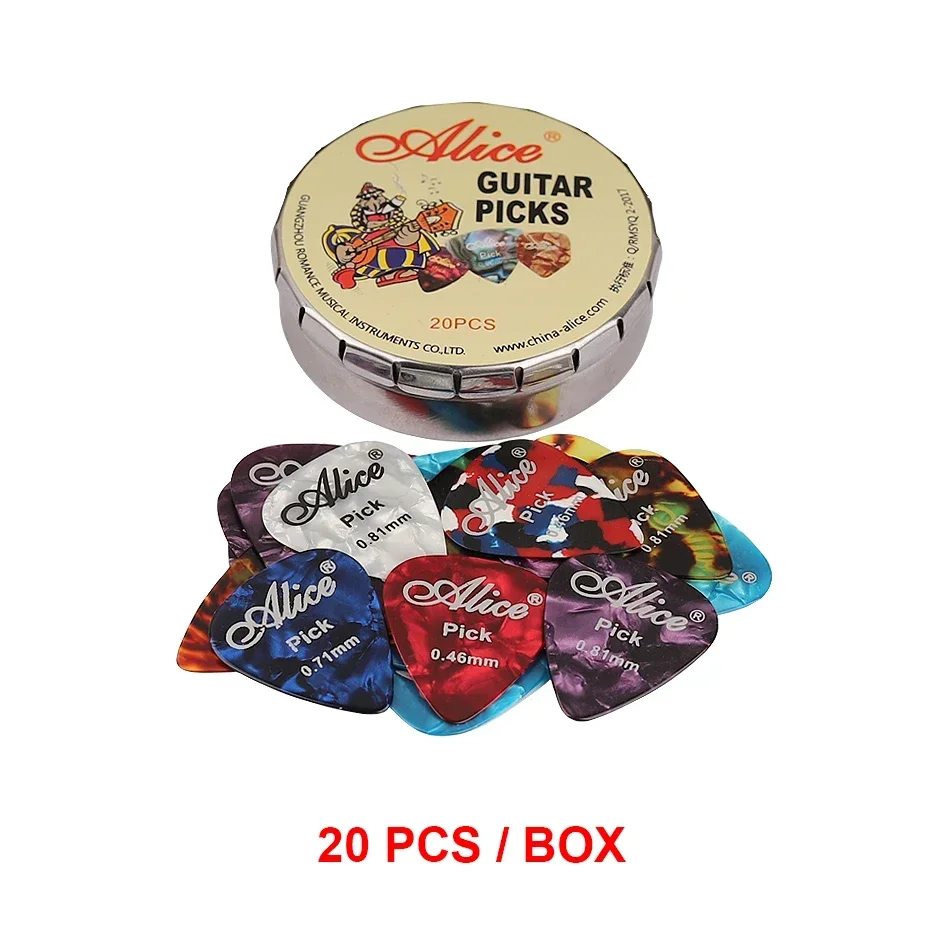 Alice 24/20/12 Pcs Acoustic Electric Guitar Picks Plectrums Celluloid with Metal Picks Collection Box Case