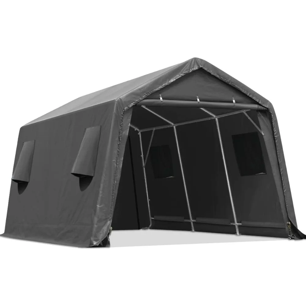 

Garage 10x15 ft Shelter Storage Shed Steel Metal Peak Roof Anti-Snow with 2 Roll up Doors & Vents Portable Various Use Carport