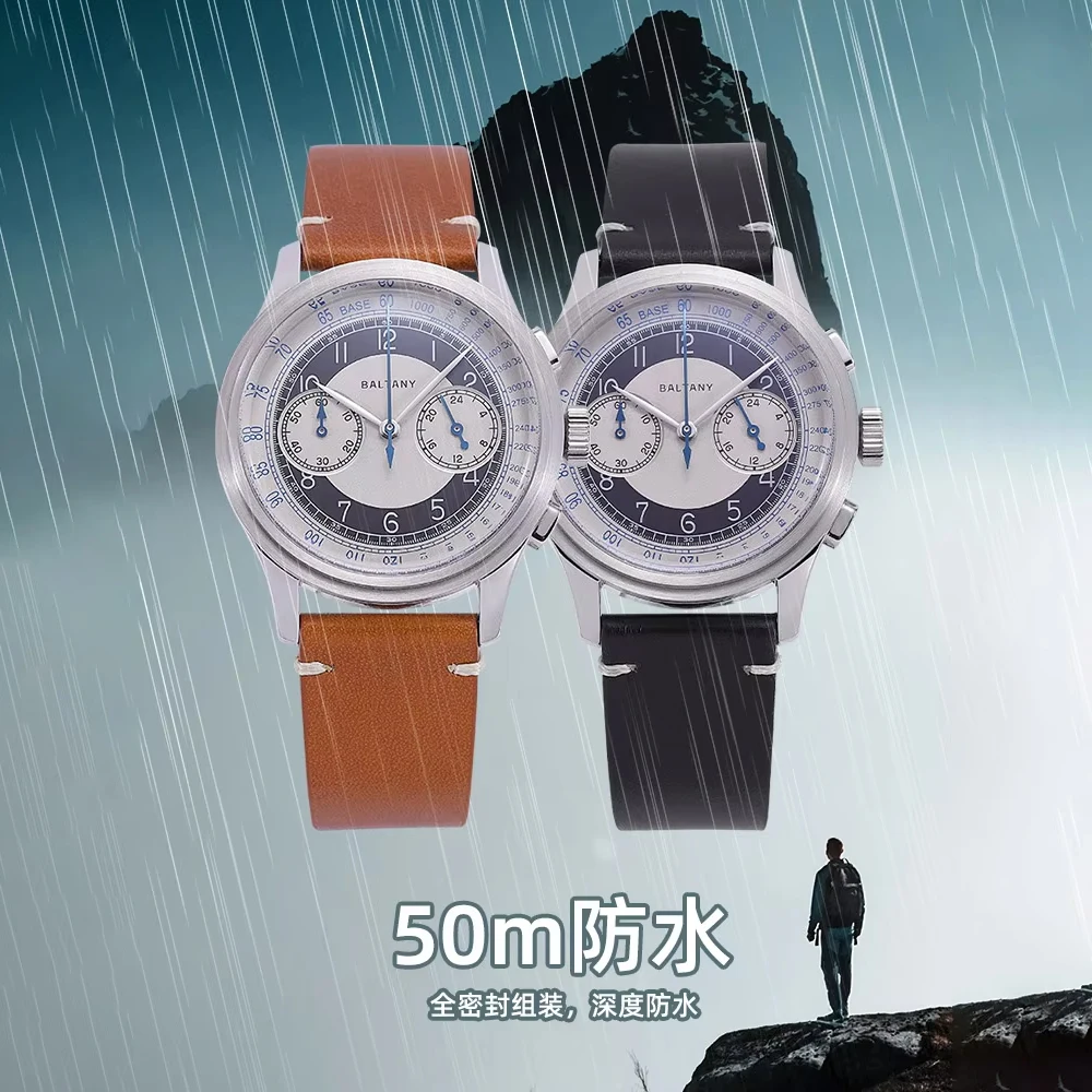 Baltany 2023 New Men\'s Top Quartz Watches Tuxedo Chronograpl Retro Watch VK64 50M Waterproof Stainless Steel Leather Strap clock
