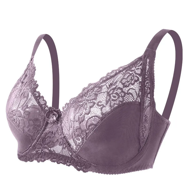 Plus-size DE Cup Bra for Women Embroidered Lace Lingerie for Summer Comfort Breathable Cotton Padded Underwire Bra for Women