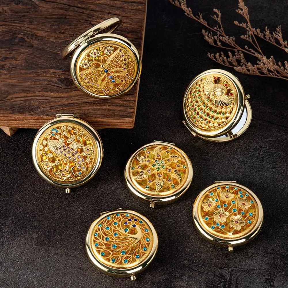 โลหะสร้างสรรค์ประณีตกระจกตกแต่งคริสตัลแบบพกพากระจกสองด้าน Glitter กระเป๋ากระจก Travel