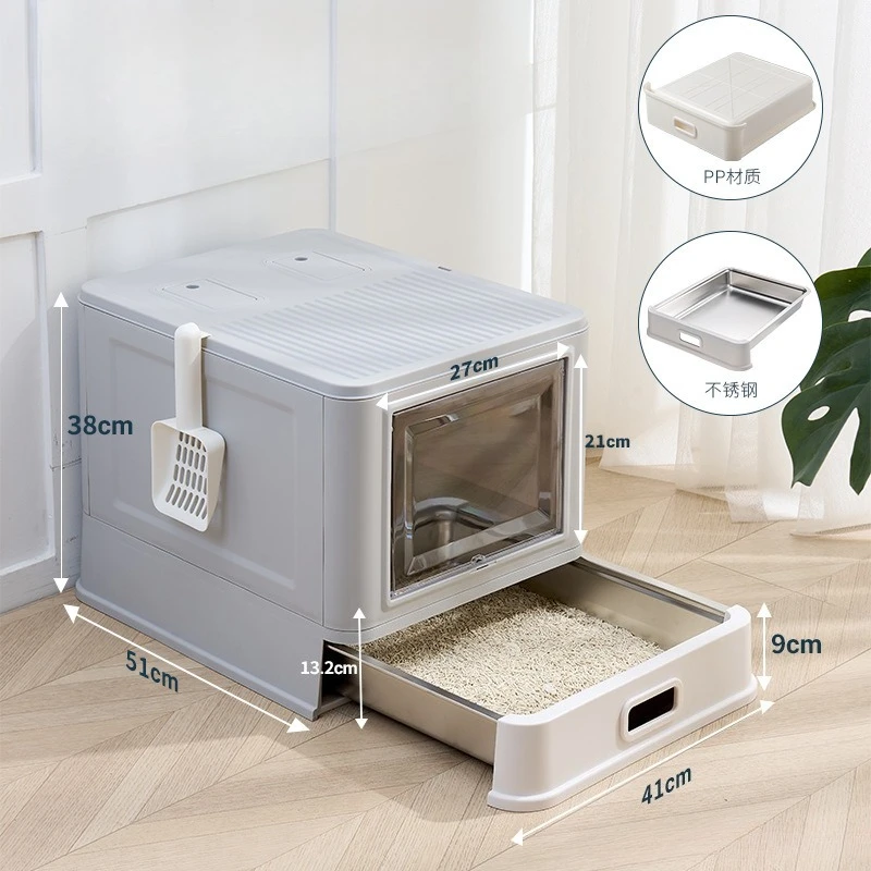 Enclosed Drawer Folding Stainless Steel Cat Box Cat Toilet Pet Cat Drawer Enclosure Drawer Type Deodorization