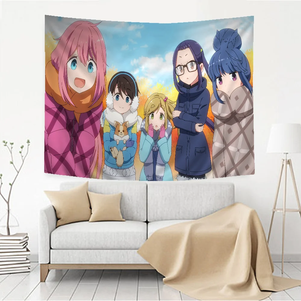 Yuru Camp Tapestry Anime Tapestry Hanging Tarot Hippie Wall Rugs Dorm Wall Hanging Sheets