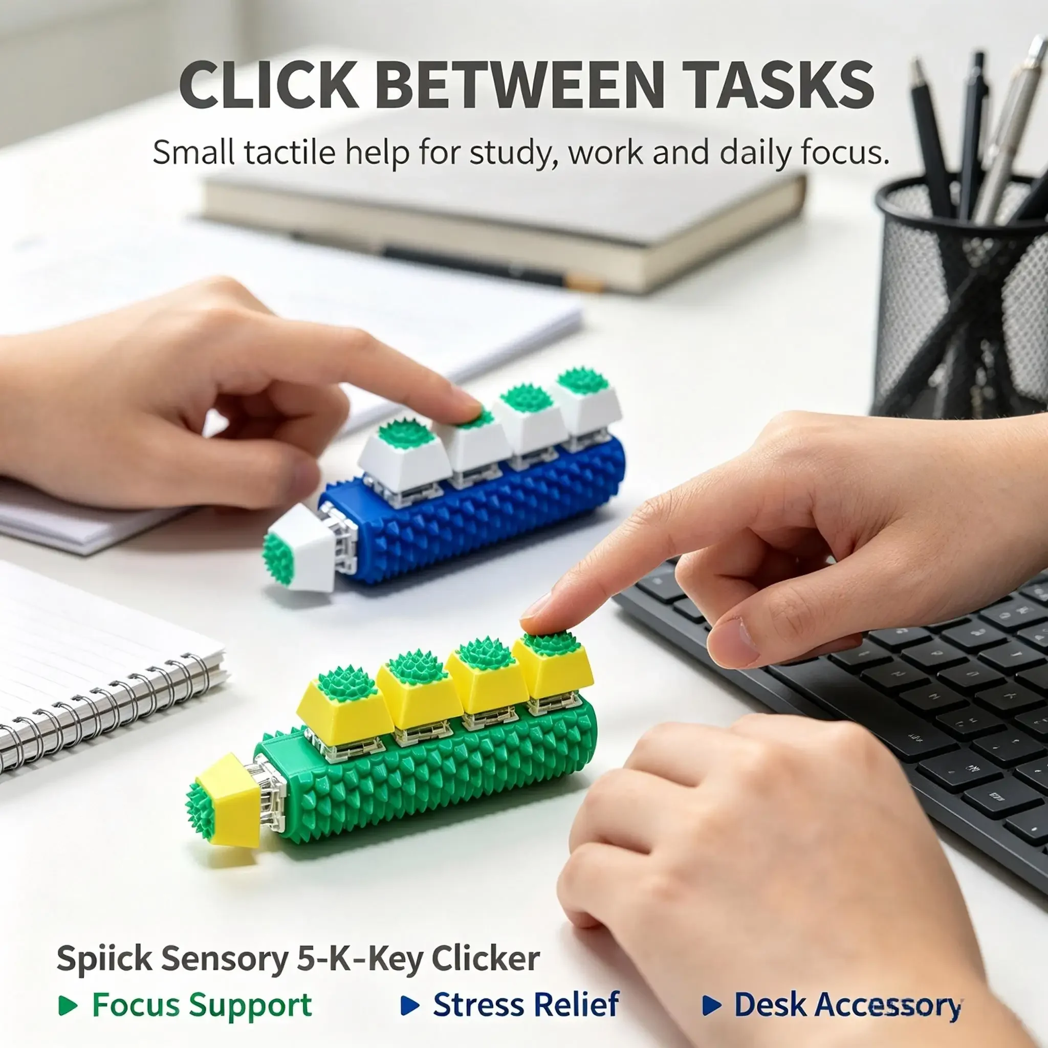 Spiky Textured Handheld Fidget Roller Clicker Quiet Sensory Fidget Toy Pocket Size Desk Gadget for Work Study Stress Relief Gift