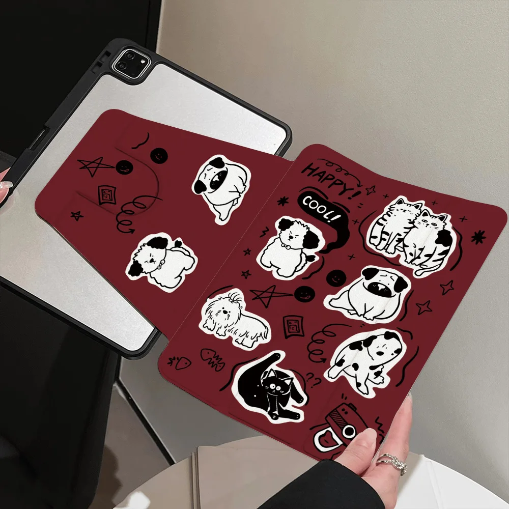 INS Korean Style Wine Red Pet Sticker 360°Rotating Design Case for Apple iPad Mini 6 7 Pro 12.9 2019/2020/2021 Air 1 2 13 Shell