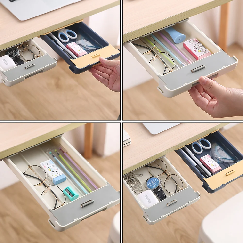 

Drawer Storage Box for Pens Pencils Hidden Table Organizer Plastic Pull Out Desktop Box for Study Kitchen Jewelry Collection
