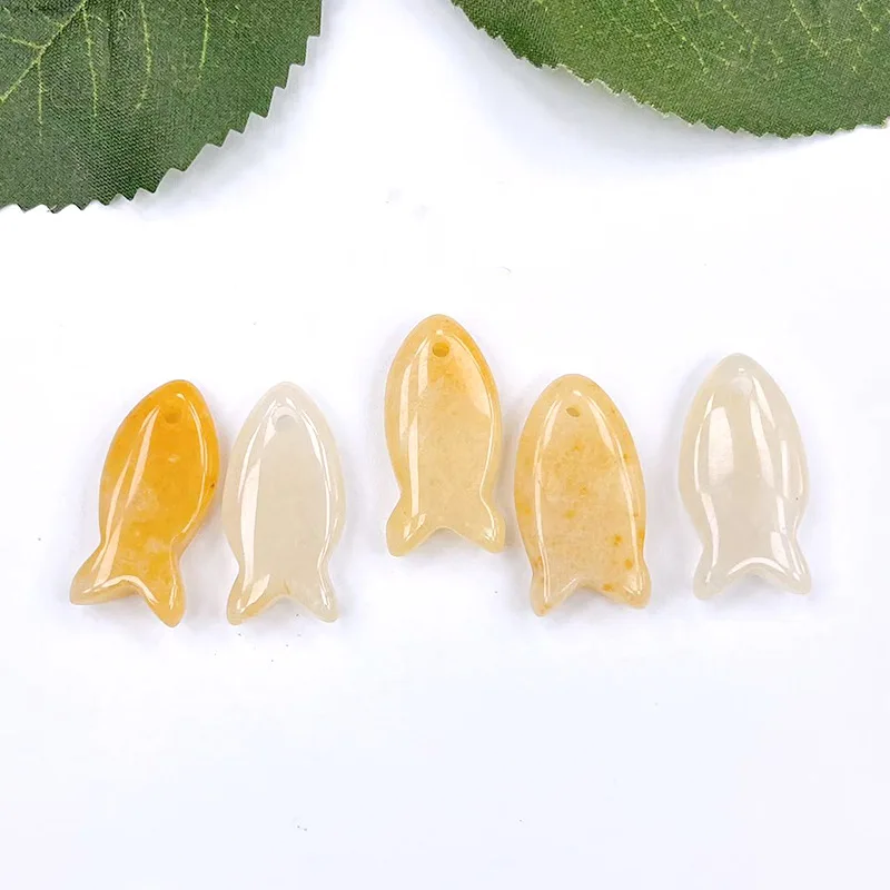 Topaz Beads Carved 22mm Fish Shape Charms Yellow Jade Natural Stone Pendant DIY Necklace Earrings Jewelry Accessories Gift