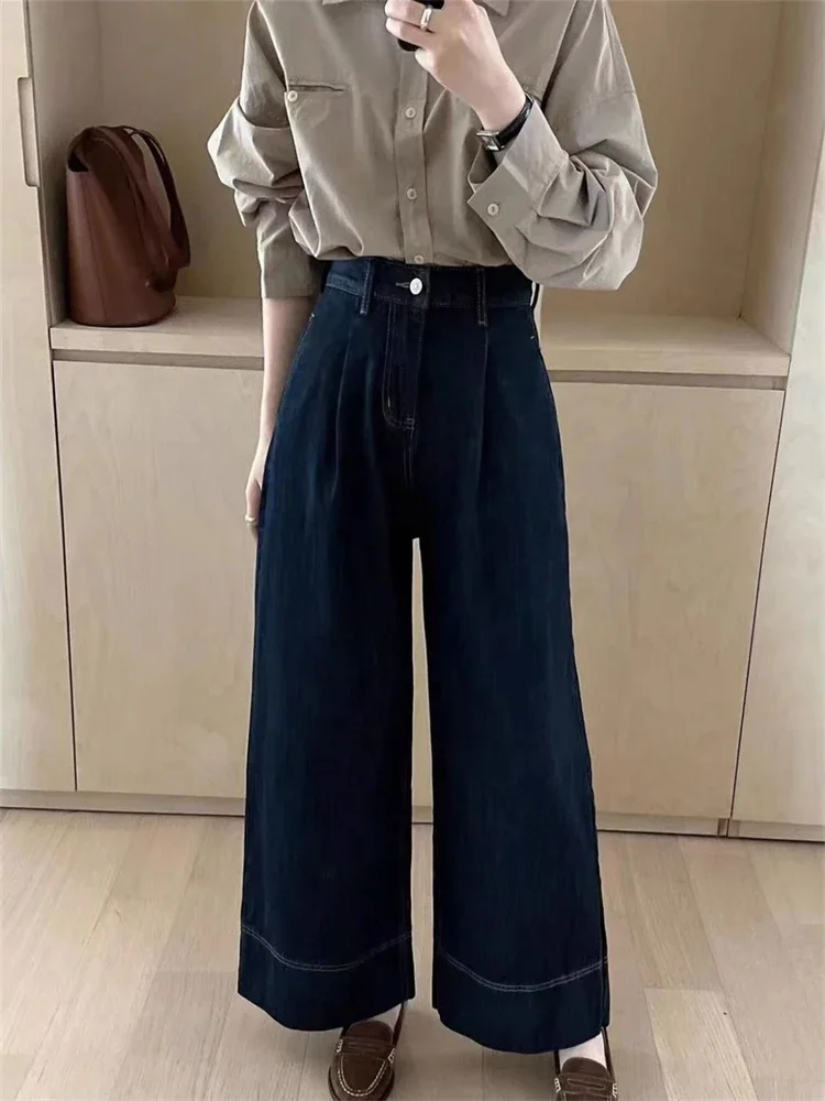 

Women's Straight Loose Wide Leg Ankle-length Jeans Street Girl Bottoms Pant Female Fashion High Waist Bell-bottom Denim Trousers