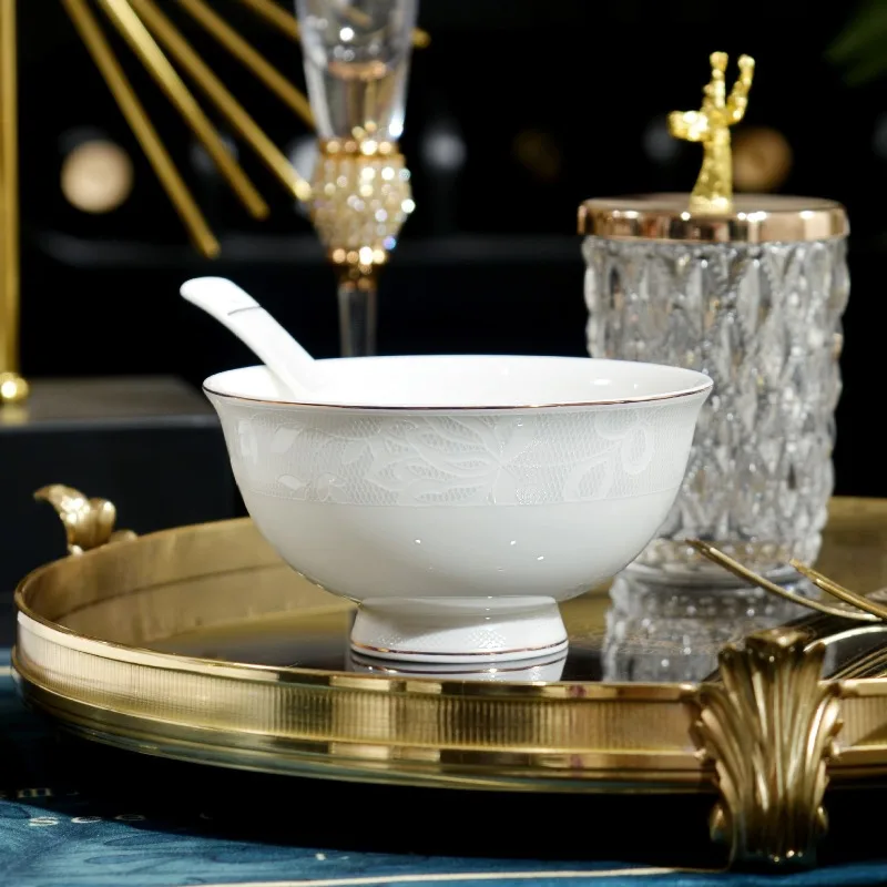 Dew ceramic tableware bone china simple dishes spoons family set size soup bowl rice noodles plate