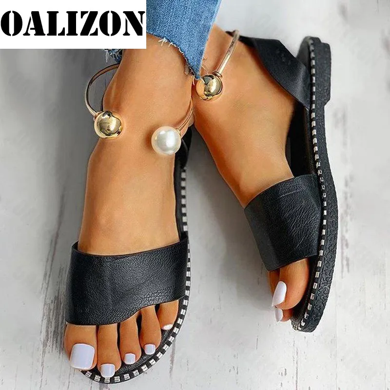 2023 Nieuwe Zomer Vrouwen Kralen Parelmoer Sandalen Slippers Schoenen Dames Flats Sandalen Flip Flop Casual Flat Slingback Sandalen Schoenen