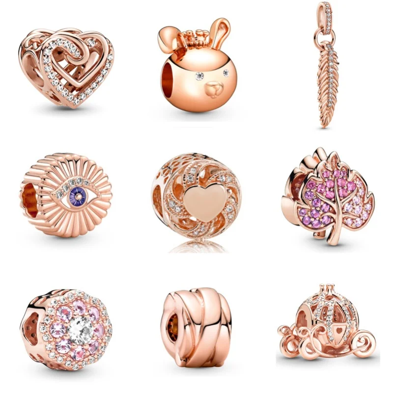 Luxury Rose Gold Plated Pendant Alloy Rabbit Leaf Hollow Charm Beads For Pandora DIY Bracelet Necklace Jewelry Accessories Gifts