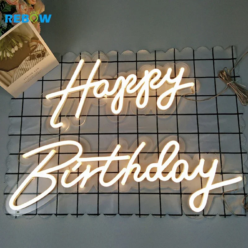 Veilleuse LED personnalisée en carton Happy Birthday, lettres électroniques en acrylique, enseigne néon personnalisée, livraison directe