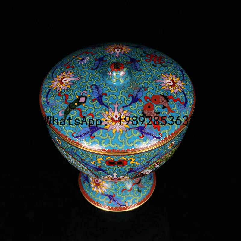 LYY Craftsmanship Cultural Gift Collection Traditional Copper Body Filigree Enamel 8inch Antique High Footed Covered Bowl