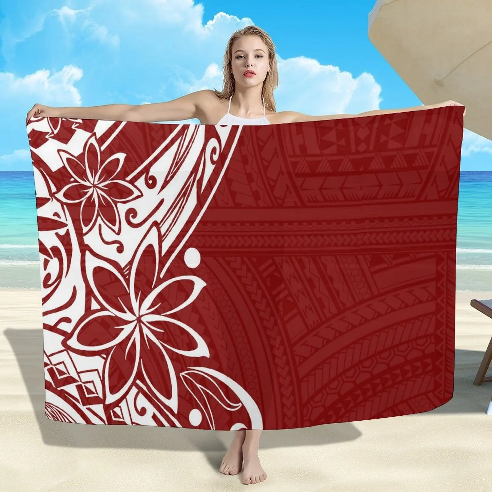 Polynesian Lady'S Custom Pattern Printed Shawl - Elegant Lady'S Beach Windproof Cape - Lightweight Fabric Lady'S Chiffon Dress