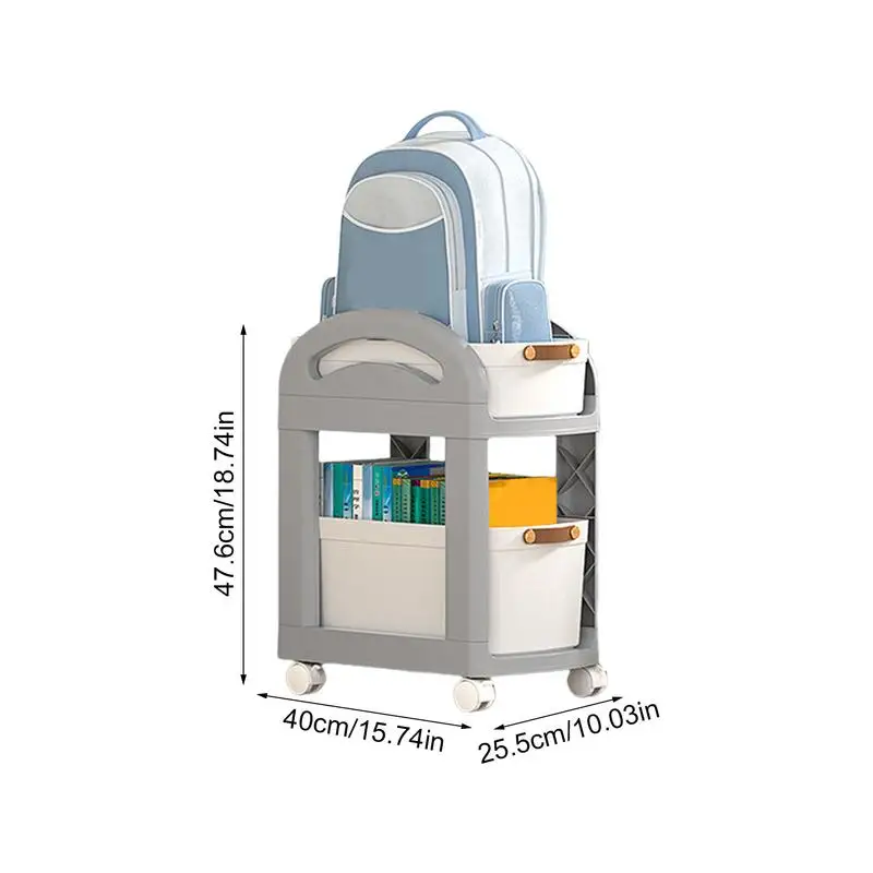 Under Desk Storage Cart 2-Tier Kitchen Rolling Utility Cart Multi-Functional Textbook Storage Trolley For Workplace Bedroom