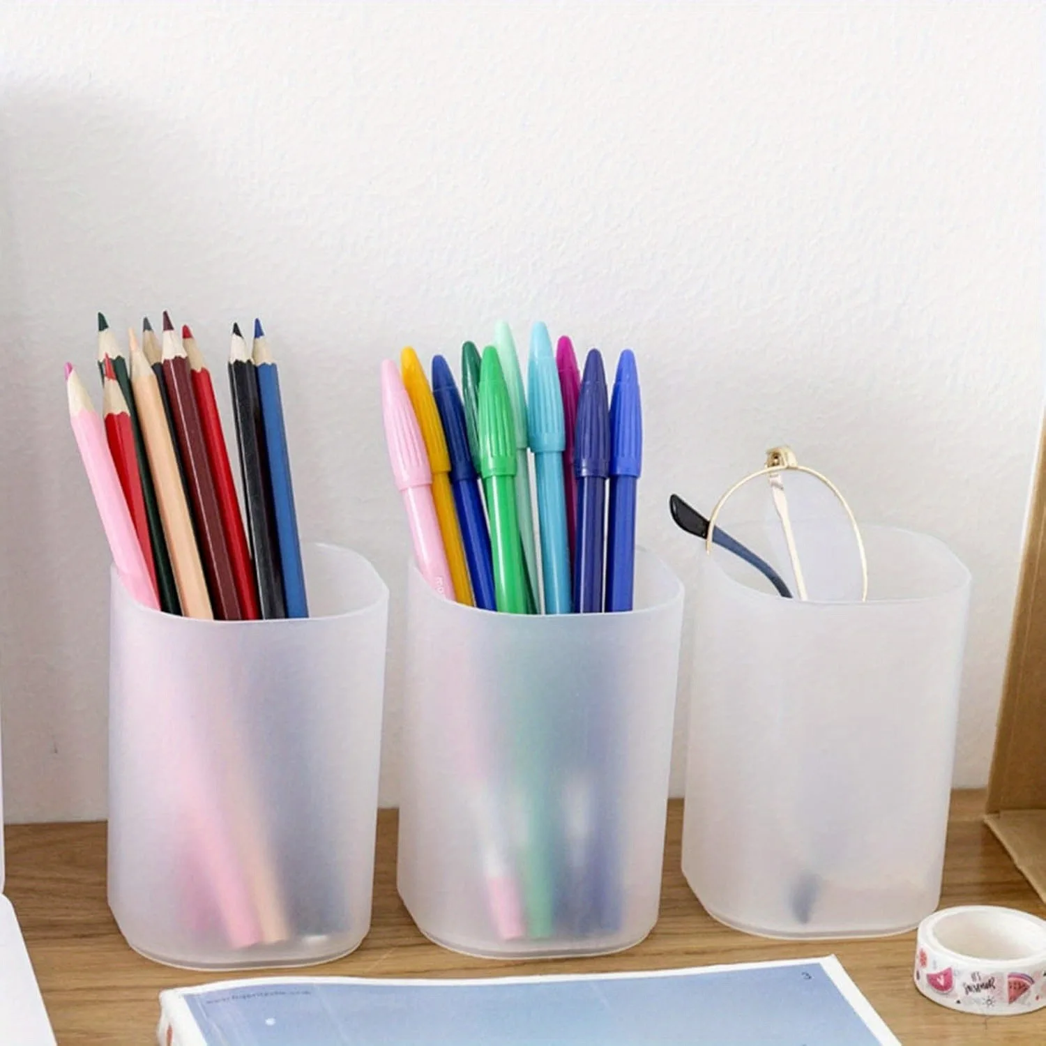 

3pcs Multifunction Desktop Storage Pen Holder Pencil Display Cup Simple Office School Supplies Stationery Organanizer