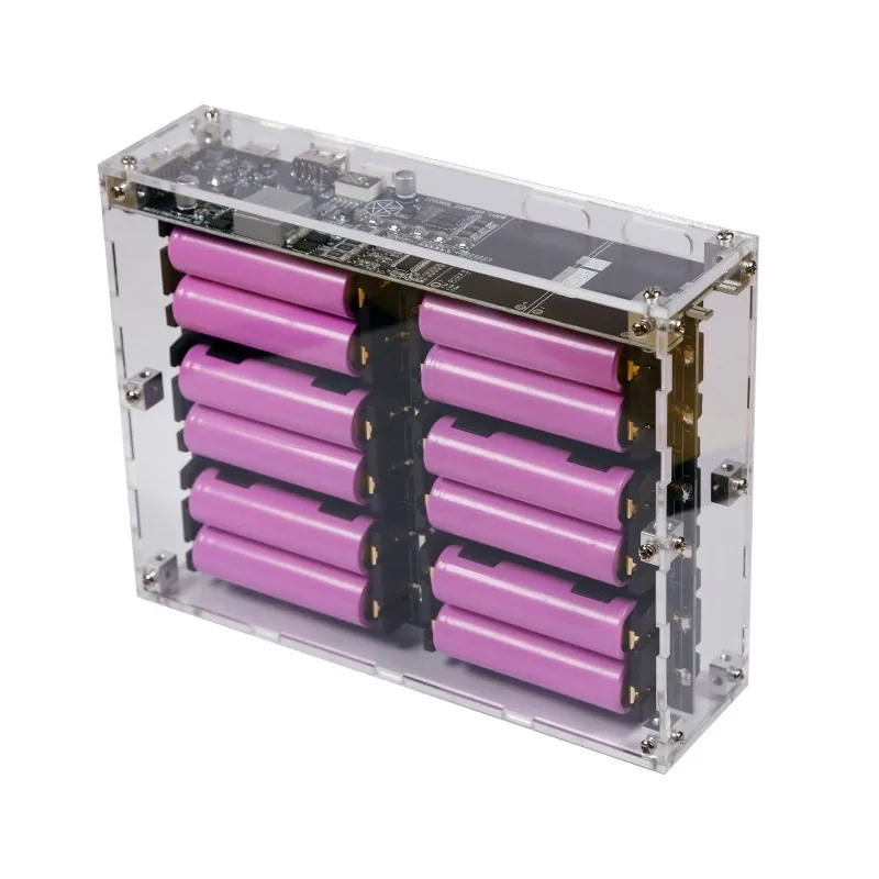 Transparent Acrylic 12-Cell 18650 Battery Pack Enclosure DIY Portable Power Supply Case