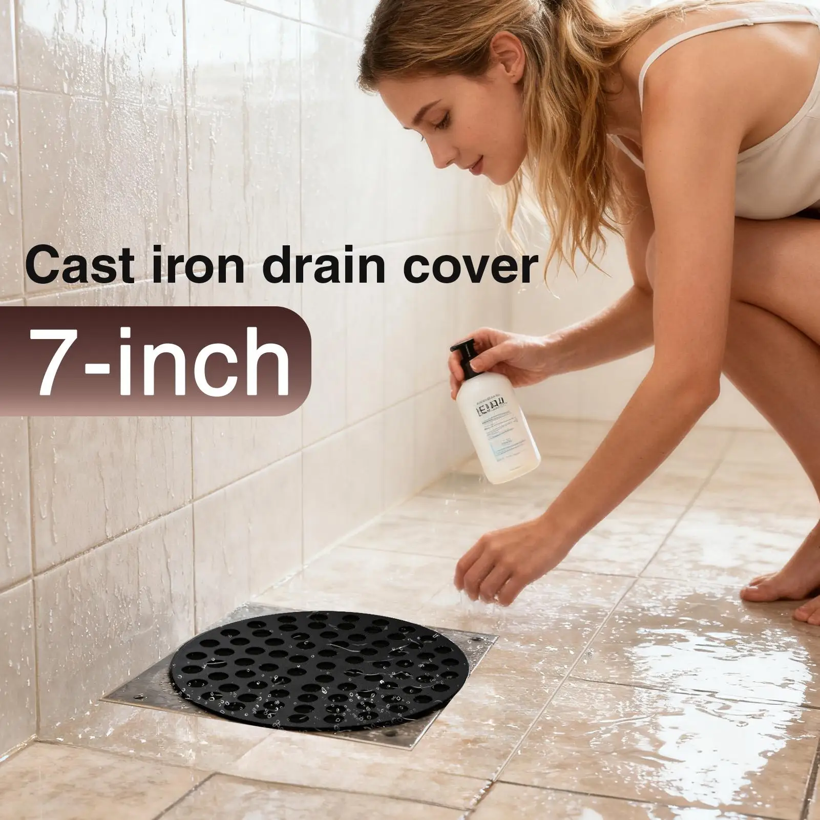 Cast Iron Drain Cover 7-Inch Round Cast Iron Strainer Basement Floor Drain Strainer Grate For Bathroom Balcony Patio Yard Lawn