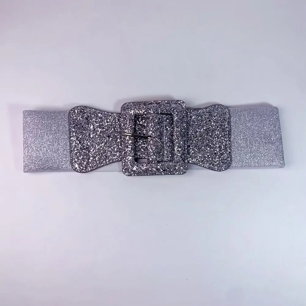 Fashion Wide Waist Belt Sparkling Blingbling Glitter Waist Belt Square Buckle Stretch Wide Waistband Skirt Jeans