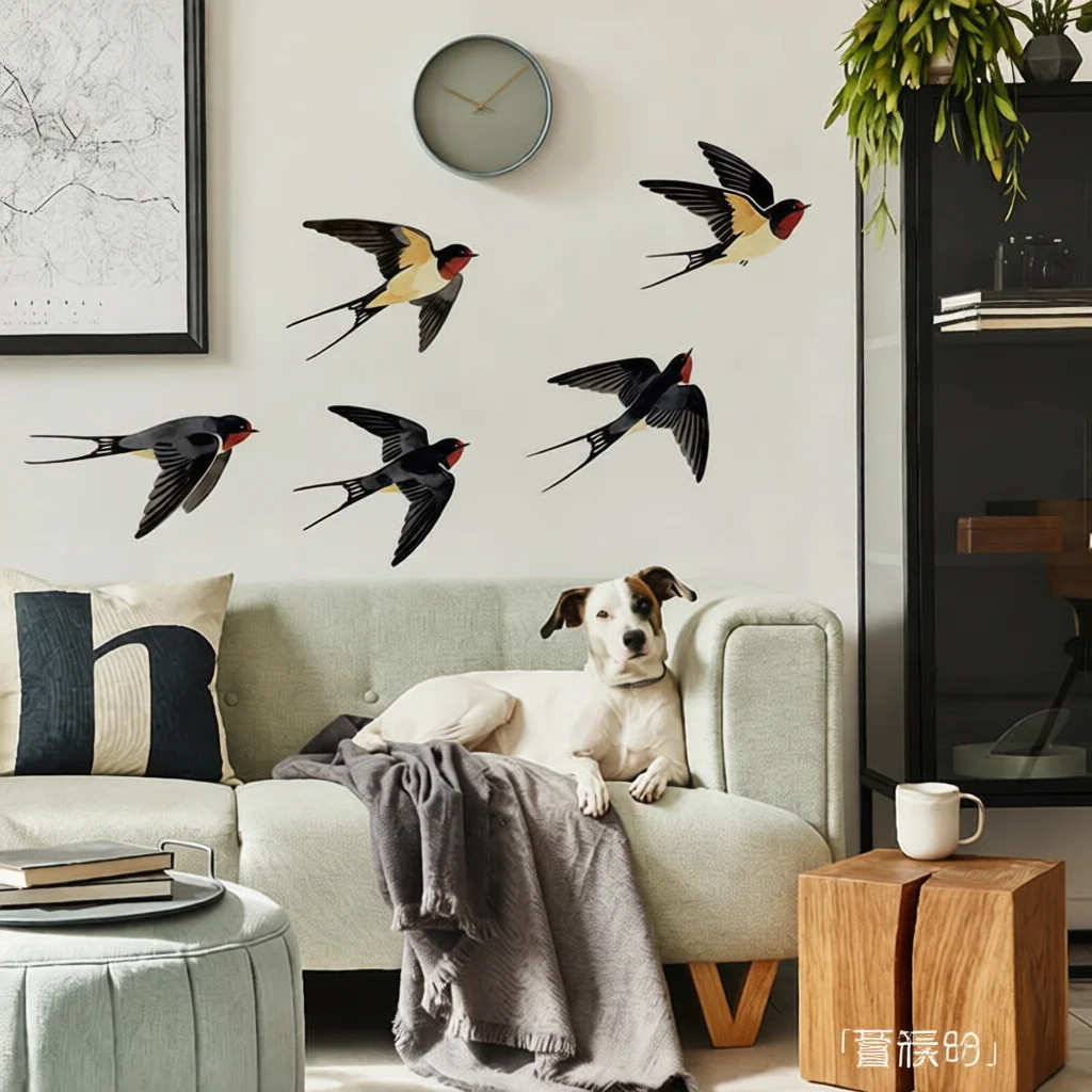 Self Adhesive Swallow Cartoon Wall Decals Removable PVC Art Stickers Home Decoration For Bedroom Kids Room Living Room Mural