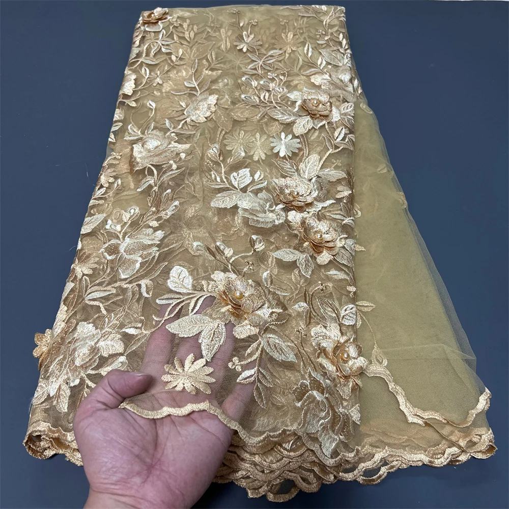 

Африканское нигерийское тюлевое платье из гипюра, кружевная ткань с вышивкой, свадебная вечеринка, блестки из бисера, высокое качество, органза, 5 ярдов ZJ057