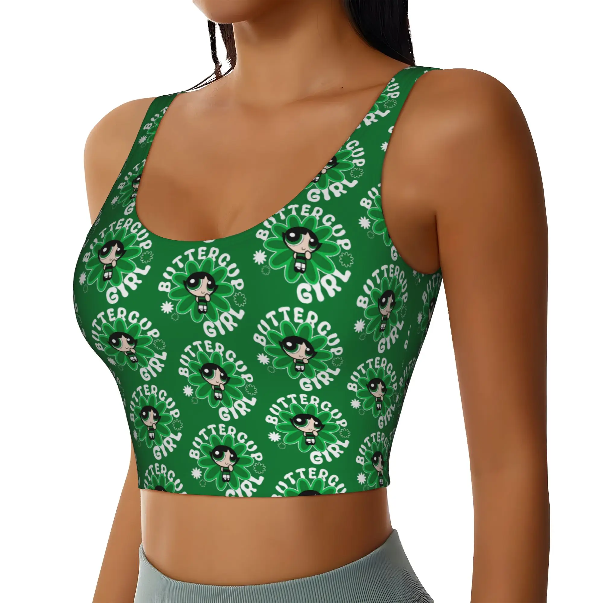 Custom High Impact Poweres Anime Puffes Sports Bra Women's Buttercup Blossom Bunny  Gym Workout Yoga Crop Top