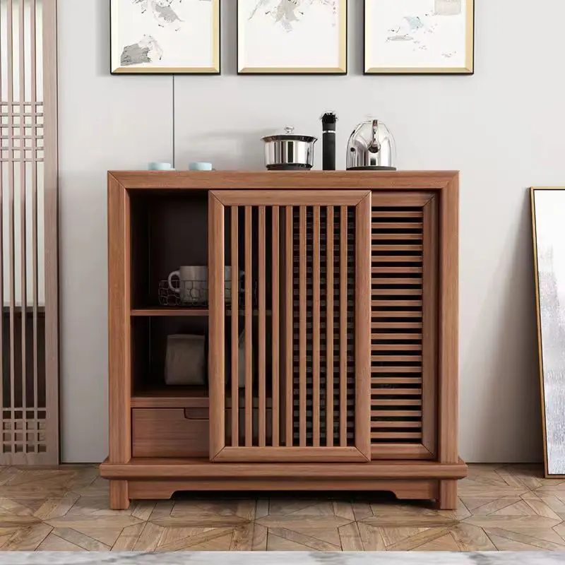 

Solid wood Zen boiling water cabinet integrated tea side cabinet new Chinese old elm tea side