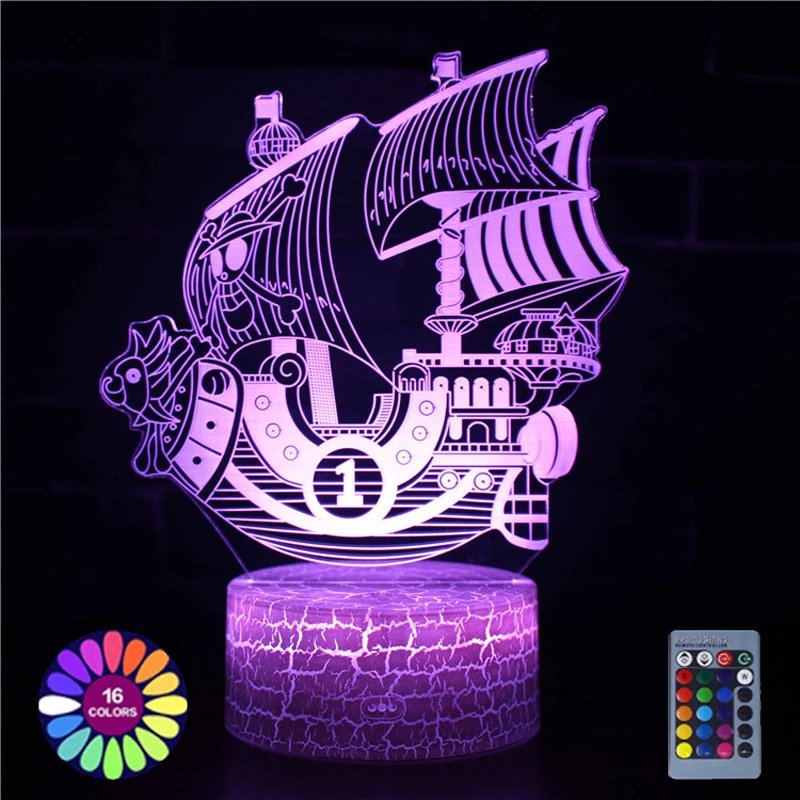 3D Illusion Led Night Lights Pirate Ship Figure Light Lamp Multicolor Changing Lampara Sailboat For Home Room Decor Kids Gift