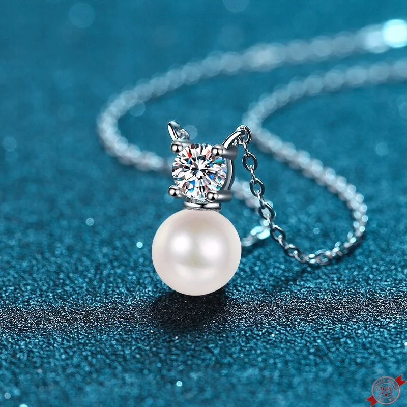 

0.21ct Moissanite S925 Silver Necklet Pendants for Women Men Freshwater Pearl Plated Platinum Charm Necklace Jewelry Wholesale