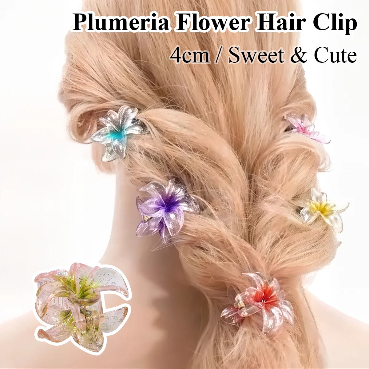 

Plumeria Flower Hair Claw Clip 4cm Shark Clip Fluorescent Color Plastic Hair Barrettes for Women Girls Daily Styling Accessories