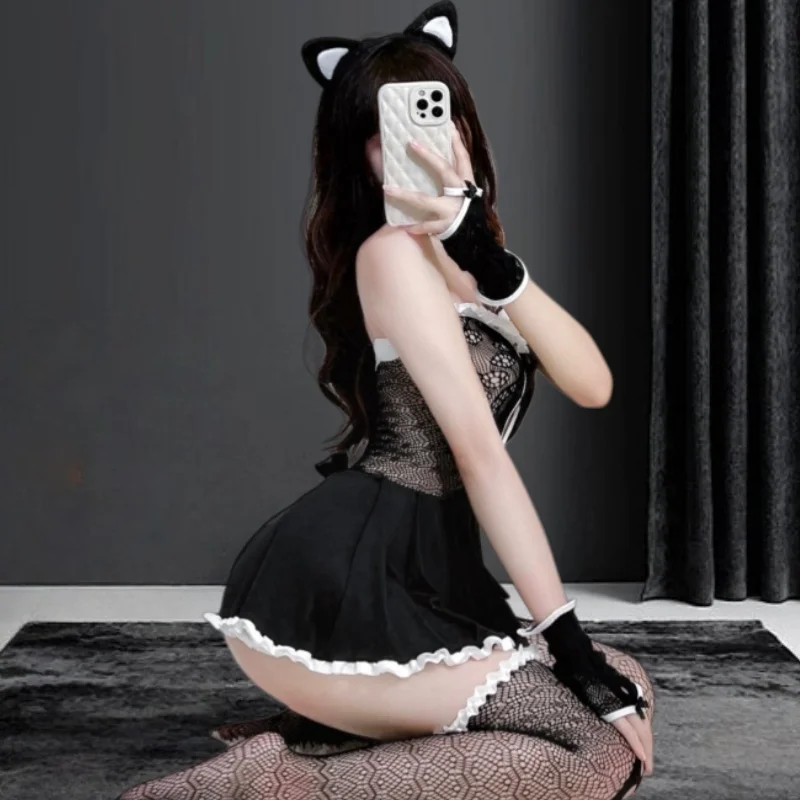 Catgirl تأثيري مجموعة الملابس الداخلية الدانتيل المشذبة catgirl الزي Catgirl تأثيري الملابس الداخلية Catgirl زي Catgirl الملابس الداخلية Catgirl TopCatgirl