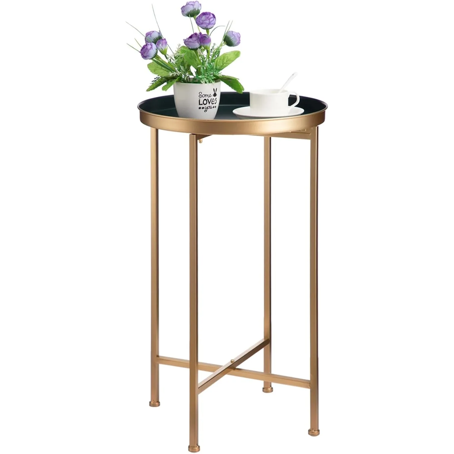 End Table, Accent Indoor&Outdoor Coffee Side Table, Snack Sofa Table for Living Room, Anti-Rust Decorative Plant Stand