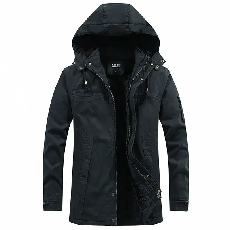 

Winter Warm Varsity Jacket Thick Fleece Casual Men Parkas Coat Military Windproof Hooded Jackets Man Men Washed Cotton New