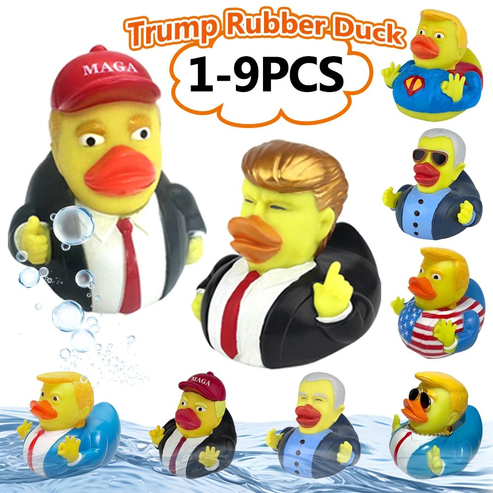 1-9PCS Novelty Trump Rubber Duck Rubber Duckies Trump Merchandise Bathtub Toys for Kids Gift Birthdays Baby Showers Bath Time