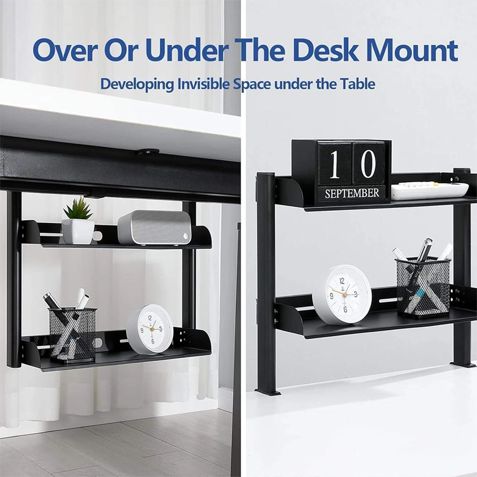 2-Tier Desk Storage Shelf Shelving Unit Table Organizer Desktop Storage Table Extender for Office Desk/Gaming Accessories