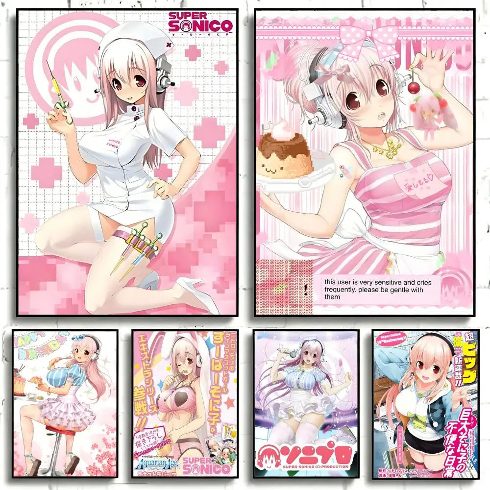 Image of Charakter-Super-Sonico-Poster, selbstklebender Kunst-Aufkleber aus wasserfestem Papier, für Café, Bar, Zimmer, Wanddekoration