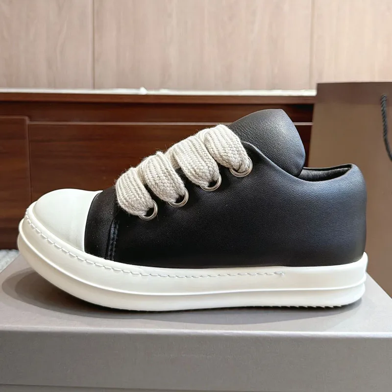 BOLOLIA High quality Men's Low Top Shoes Women Genuine Leather Casual Platform Sneakers Fashion Couple Bread Shoe