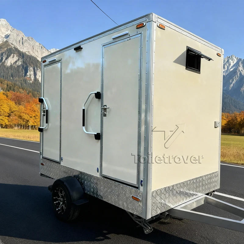 2 Stall Portable Toilet Trailer with Washbasin Mobile Restroom Unit for Outdoor Events Weddings Festivals And Construction