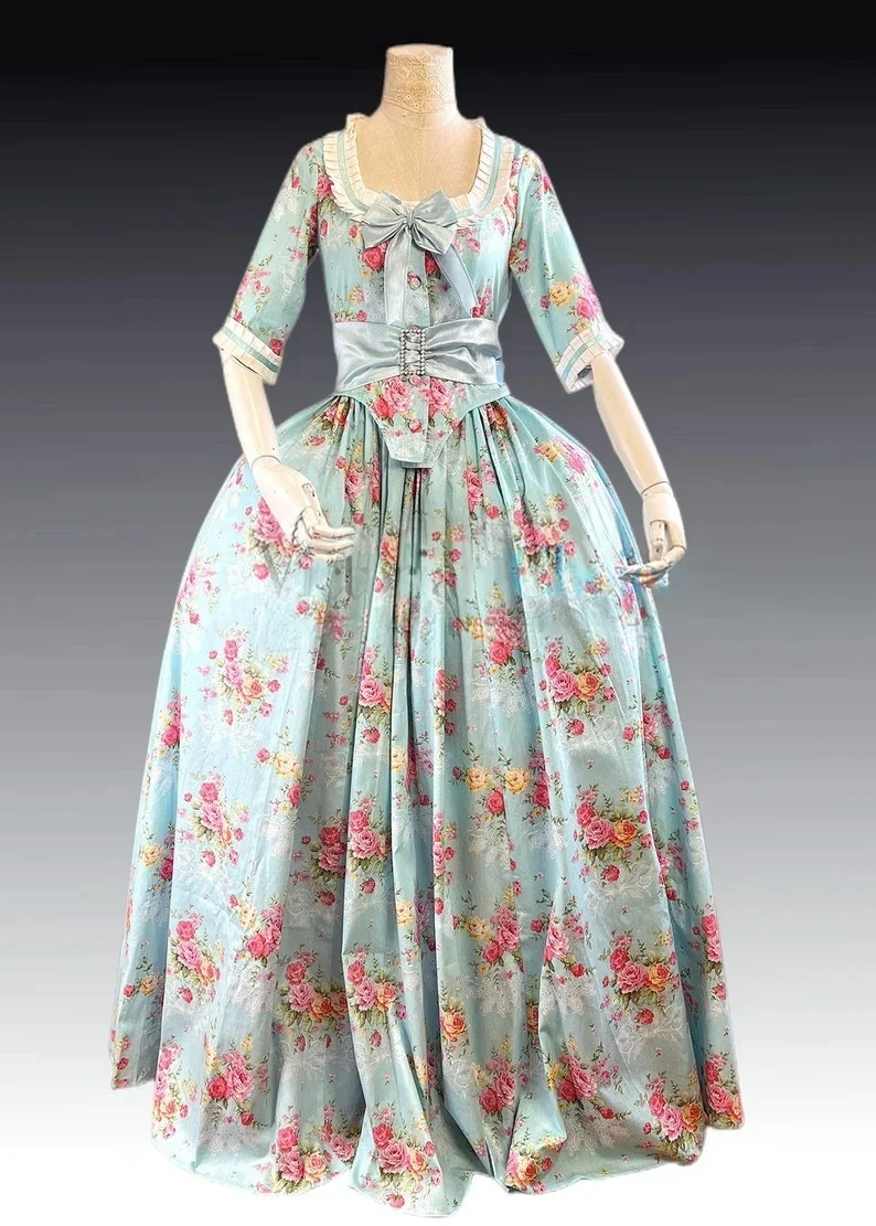 Queen Charlotte Floral Dress Georgian Victorian Royal Princess Rococo Wedding Party Costume Colonial Southern Belle Ball Gown