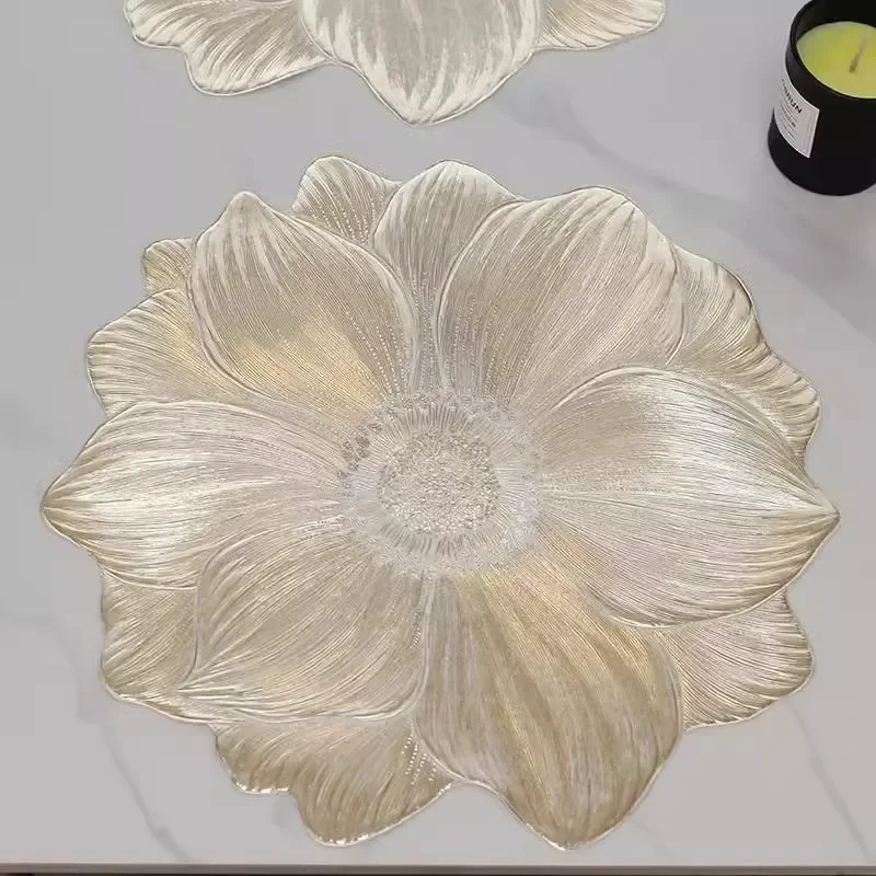 6/4pcs Creative Flower Shaped Placemat PVC Dining Table Decoration Mat Bowl and Plate Tableware Mat Tea Coffee Table Cup Coaster