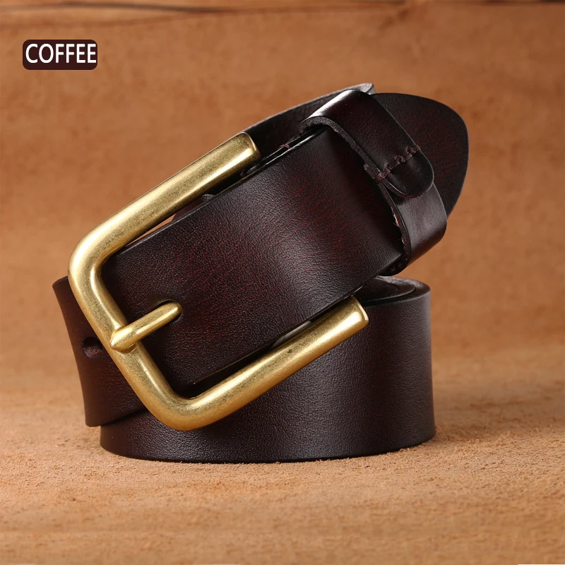 Clickclar Men\'s Copper Buckle Leather Belt Personality Fashion Versatile Leisure Luxury Genuine Leather Belts For Men Man\'s Gift