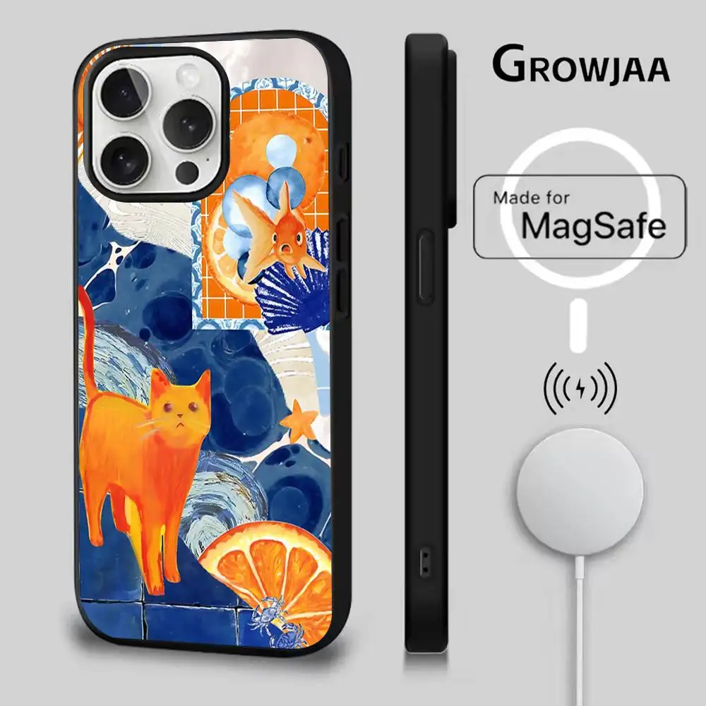 Чехол для телефона с рисунком оранжевого цветка для iPhone 17,16,15,14,13,12,11, Pro, Max, Plus, Mini, SE4, E с магнитной беспроводной зарядкой Magsafe