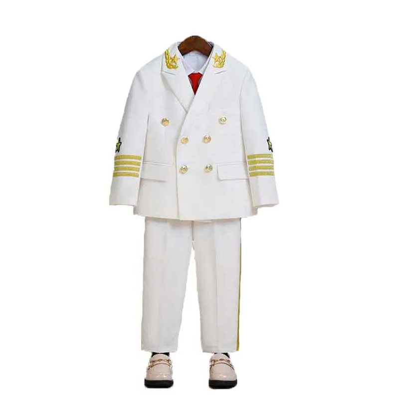 

Children White Captain Pilot Cos Play Uniform Kids Jakcet Pants Tie Performance Suit Children Photograph Dress Teenagers Costume