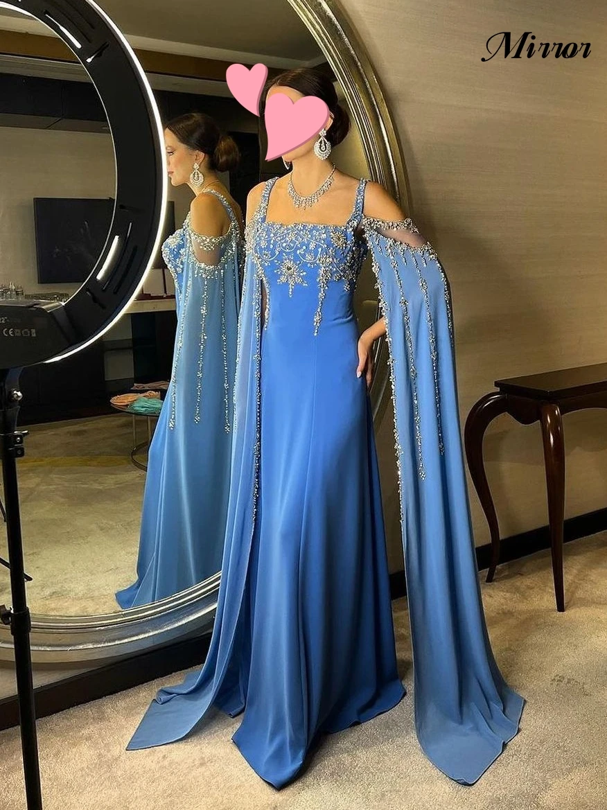 Mirror Dress Elegant Vintage Sexy Sweet Blue Crystal Beading Boat Neck Customize Formal Occasion Prom Dress Evening Party Gowns