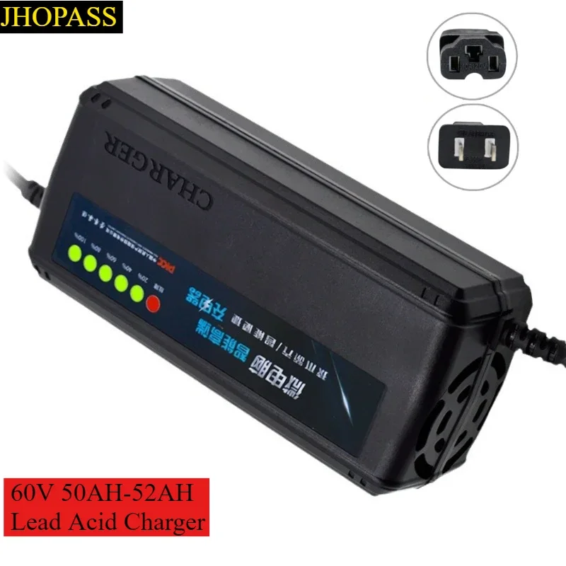 HD Smart 60V 50AH-52AH 6LED GEL AGM Lead Acid Battery Charger for Motorcycle E-bike Scooter AC110V-220V EU AU US UK Adapter Plug