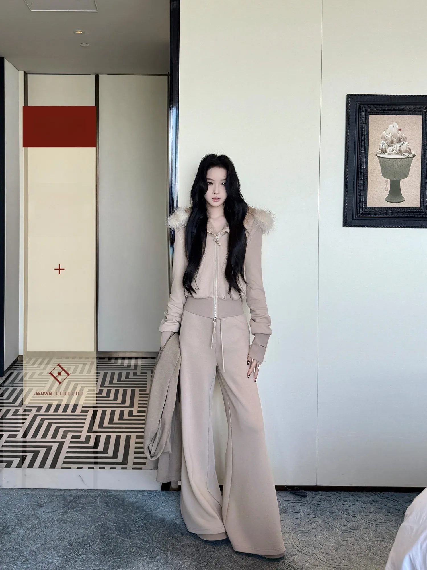 

Комплект Youwei Lazy Wed: женская толстовка и брюки, повседневный спортивный костюм из хлопка и полиэстера, с длинными рукавами, на молнии