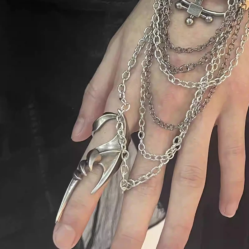 Dark Armor Thorn Alien Metal Ring Armor Irregular Cyberpunk Personality Hyperbole Patchwork Shaped  Bat Niche Ring Male Female