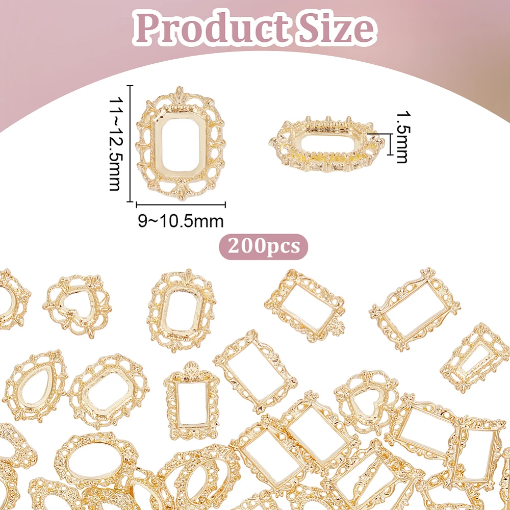 200pcs Photo Frame Alloy Charms Mini Photo Frame Pendants Golden Picture Frames Charm Alloy Nail Art Decoration Accessories