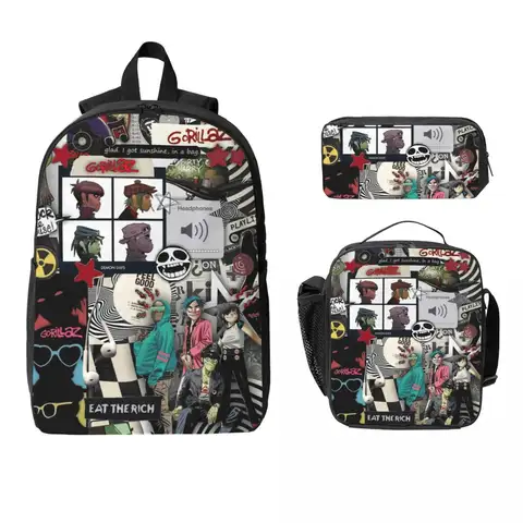 Band Gorillaz Backpack Student BookBag School Bag Laptop Shoulder Bags 3ps Insulated Lunch Bag Pencil Case